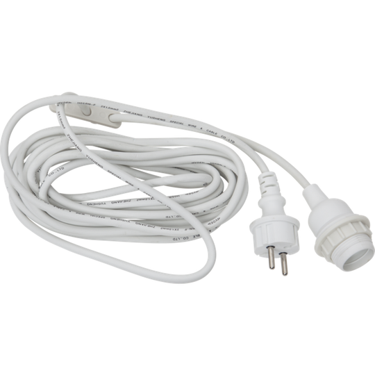 Ledning 5 meter for pendel E27 ringfeste utendørs IP44 m/støpsel - Hvit-Utebelysning Hagebelysning-Star Trading-Hvit-418-35-Lightup.no
