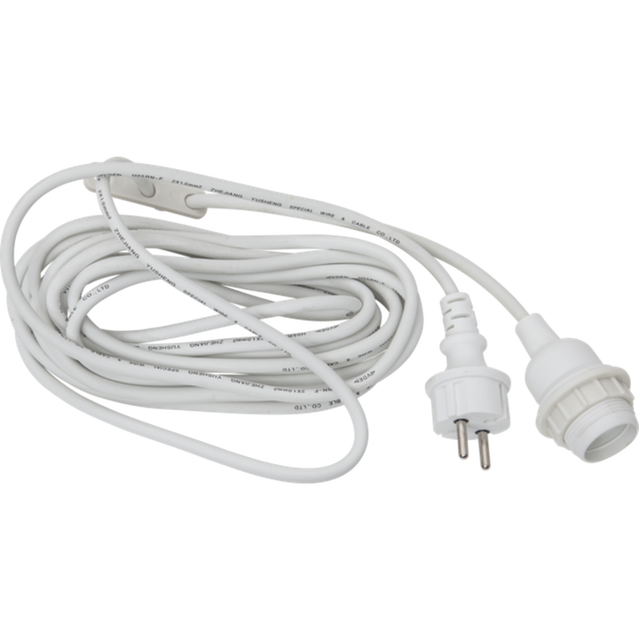 Ledning 5 meter for pendel E27 ringfeste utendørs IP44 m/støpsel - Hvit-Utebelysning Hagebelysning-Star Trading-Hvit-418-35-Lightup.no