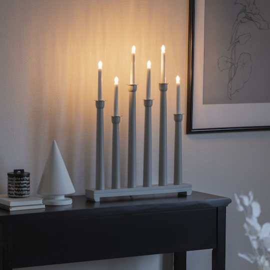 Lysestake 6 lys-Julebelysning adventsstake-Konstsmide-Grå / Messing-3978-310-Lightup.no