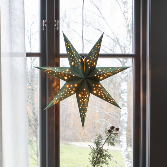 Pappstjerne 60 cm - Grønn fløyel/Gull innside-Julebelysning adventstjerne-Konstsmide-5950-900-Lightup.no