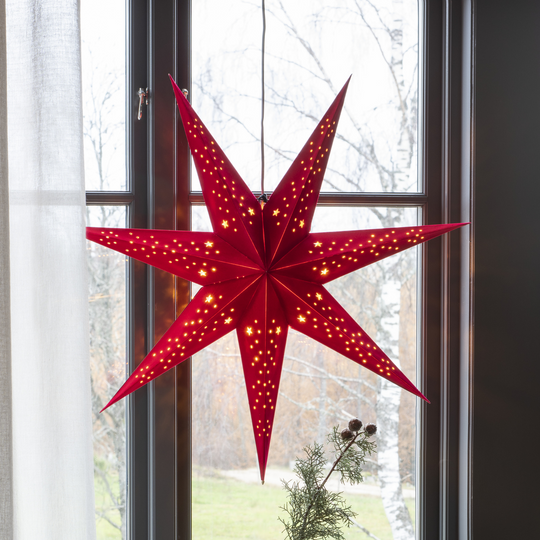 Pappstjerne 78 cm - Rød fløyel/Gull innside-Julebelysning adventstjerne-Konstsmide-Rød-5951-550-Lightup.no