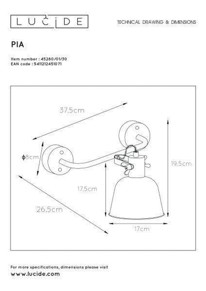 Pia vegglampe - Svart-Vegglamper-Lucide-Svart-LC45280/01/30-Lightup.no