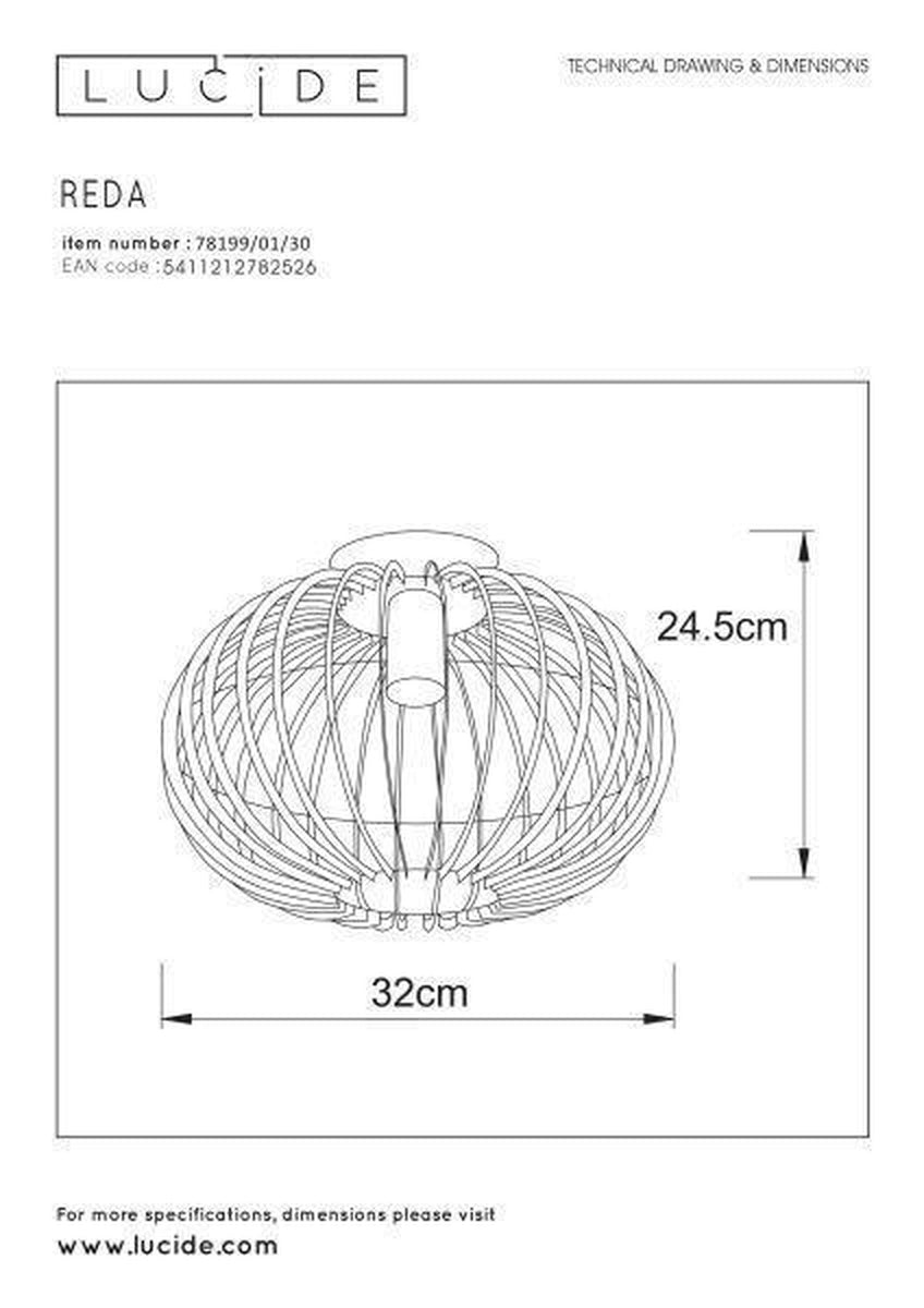 Reda taklampe 32 cm - Svart-Taklamper-Lucide-Svart-LC78199/01/30-Lightup.no