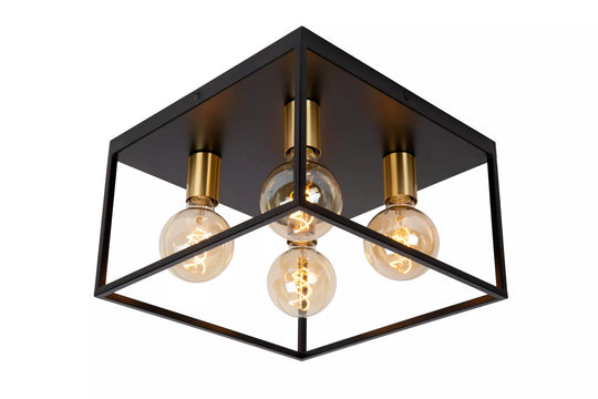 Ruben taklampe 36x36 cm 4-lys - Svart/Gullfarget-Taklamper-Lucide-Svart / Messing-LC00124/14/30-Lightup.no