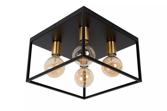 Ruben taklampe 36x36 cm 4-lys - Svart/Gullfarget-Taklamper-Lucide-Svart / Messing-LC00124/14/30-Lightup.no