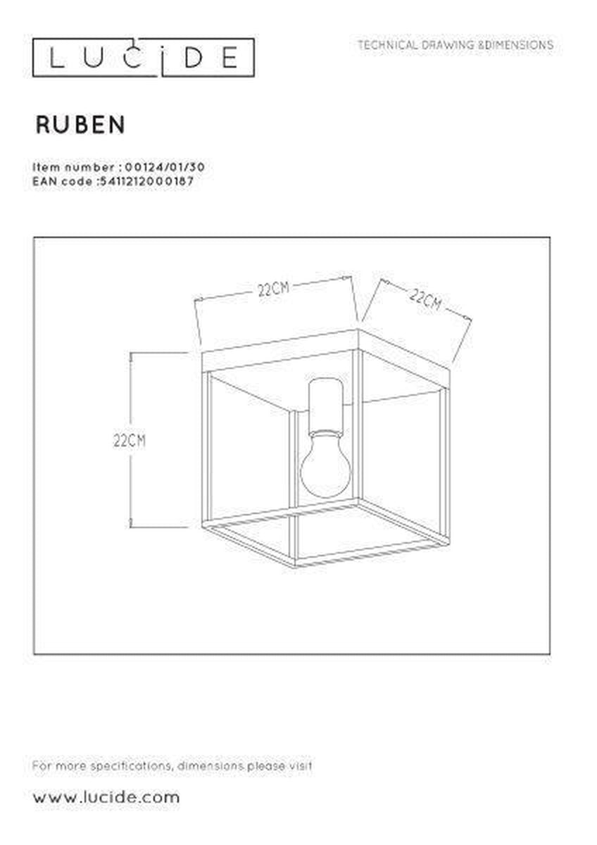 Ruben taklampe - Svart-Taklamper-Lucide-Svart-LC00124/01/30-Lightup.no
