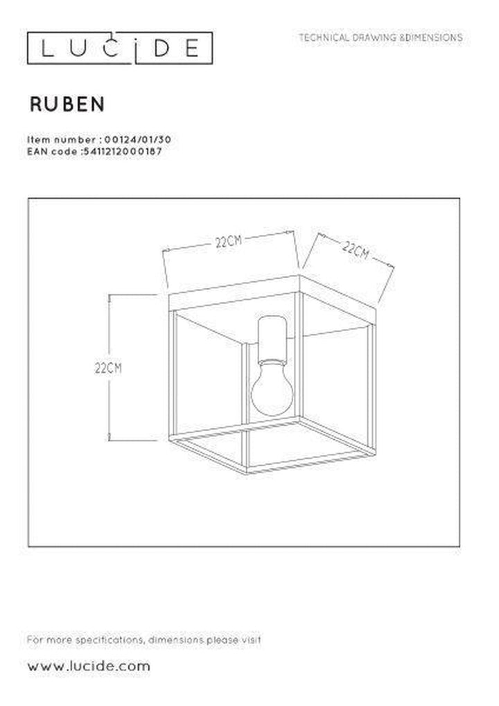 Ruben taklampe - Svart-Taklamper-Lucide-Svart-LC00124/01/30-Lightup.no