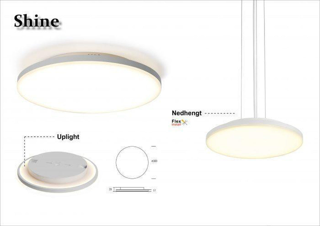Shine 300 taklampe CS/PS 10/18/24W 2700/3000K Dimbar - Hvit-Taklamper-NorDesign-Hvit-513000124-Lightup.no