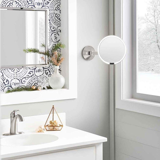 Simplehuman sminkespeil med lys, 20cm veggmontert kabel - Børstet stål-Baderomsbelysning sminkespeil-Simplehuman-Stål-ST3003-Lightup.no