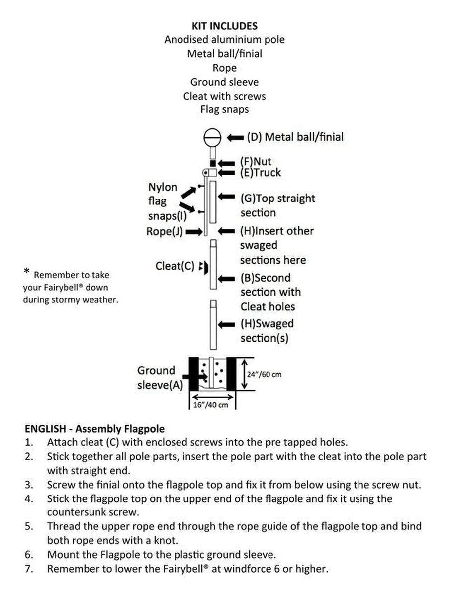 Stang til Fairybell flaggbelysning 6 meter-Julebelysning juletrelys ute-Fairybell-Svart-FA-P-02-enkel-Lightup.no