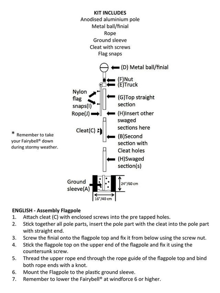 Stang til Fairybell flaggbelysning 6 meter-Julebelysning juletrelys ute-Fairybell-Svart-FA-P-02-enkel-Lightup.no