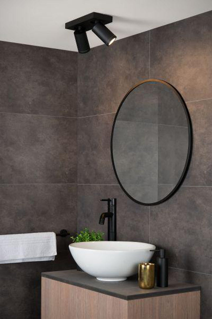 Taylor spot 2 lys IP44 baderom warm to dim 2x5W 2200-3000K-Taklamper-Lucide-Svart-LC09930/10/30-Lightup.no