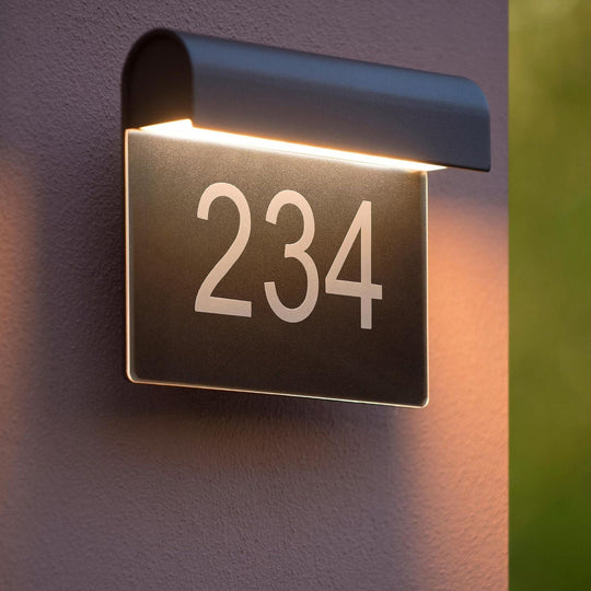 Thesi utendørs vegglampe med husnummer - Svart-Utebelysning vegg veggskjold-Lucide-Svart-LC27881/06/30-Lightup.no