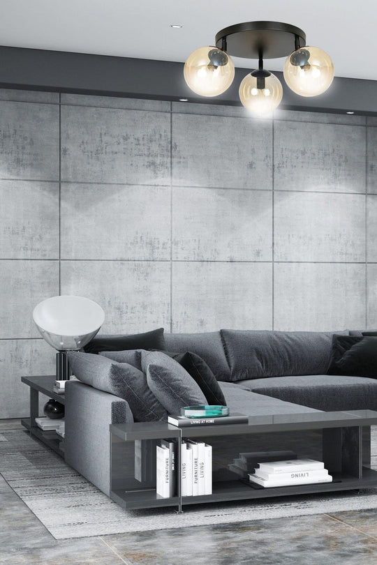 Tofi taklampe rund 3 lys - Svart/Amberfarget-Taklamper-Emibig-Svart / Amber-778/3APREM-Lightup.no