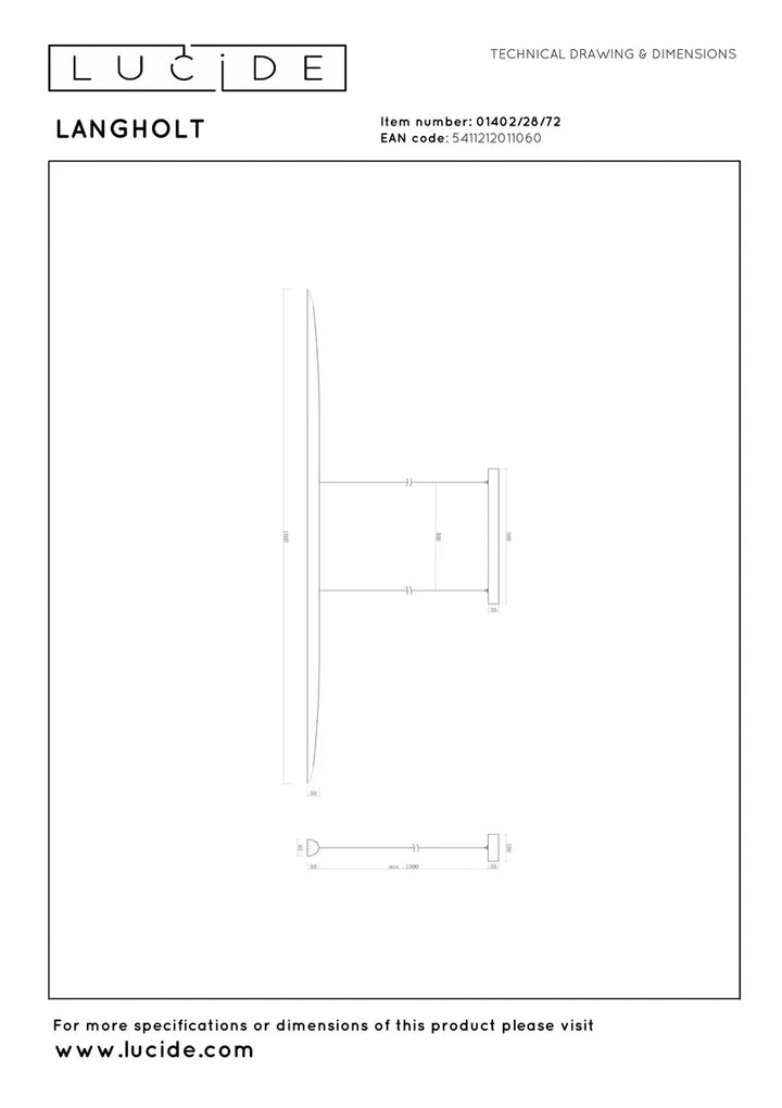 Lanholt takpendel 180 cm 28W 2200/3000/4000 kelvin - Dimbar