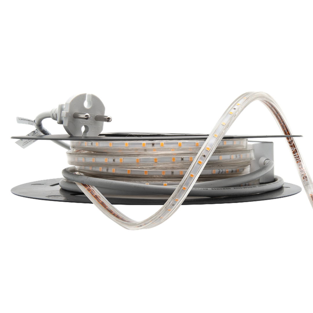230V LED-Strip 9,2W 3000K IP65 Dimbar m/støpsel - 10 meter-Lightstrip-Norlux-Hvit-Lightup.no