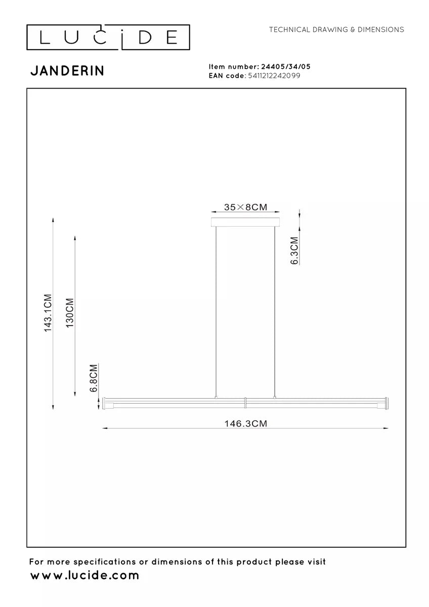 Janderin takpendel 146 cm 2 x 16W 2700/3300/4000 kelvin - Dimbar