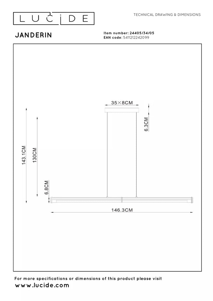 Janderin takpendel 146 cm 2 x 16W 2700/3300/4000 kelvin - Dimbar