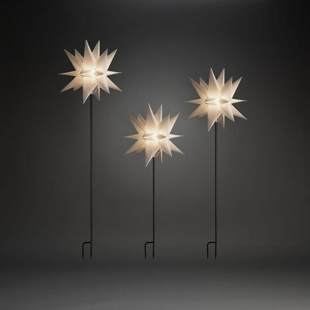 3D-stjerner på stativ med LED – 3 stk – Hvit-Julebelysning dekor og pynt ute-Konstsmide-Hvit-4466-270-Lightup.no