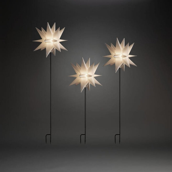 3D-stjerner på stativ med LED – 3 stk – Hvit-Julebelysning dekor og pynt ute-Konstsmide-Hvit-4466-270-Lightup.no