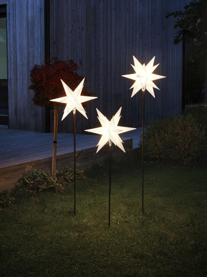 3D-stjerner på stativ med LED – 3 stk – Hvit-Julebelysning dekor og pynt ute-Konstsmide-Hvit-4466-270-Lightup.no