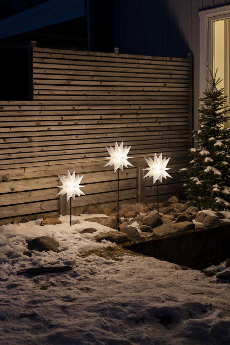 3D-stjerner på stativ med LED – 3 stk – Hvit-Julebelysning dekor og pynt ute-Konstsmide-Hvit-4466-270-Lightup.no