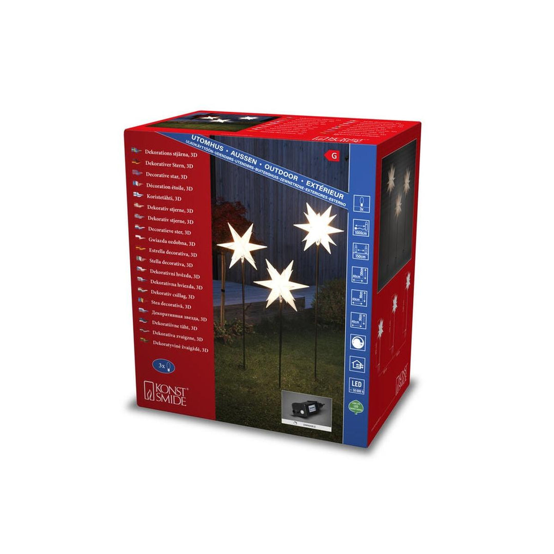 3D-stjerner på stativ med LED – 3 stk – Hvit-Julebelysning dekor og pynt ute-Konstsmide-Hvit-4466-270-Lightup.no