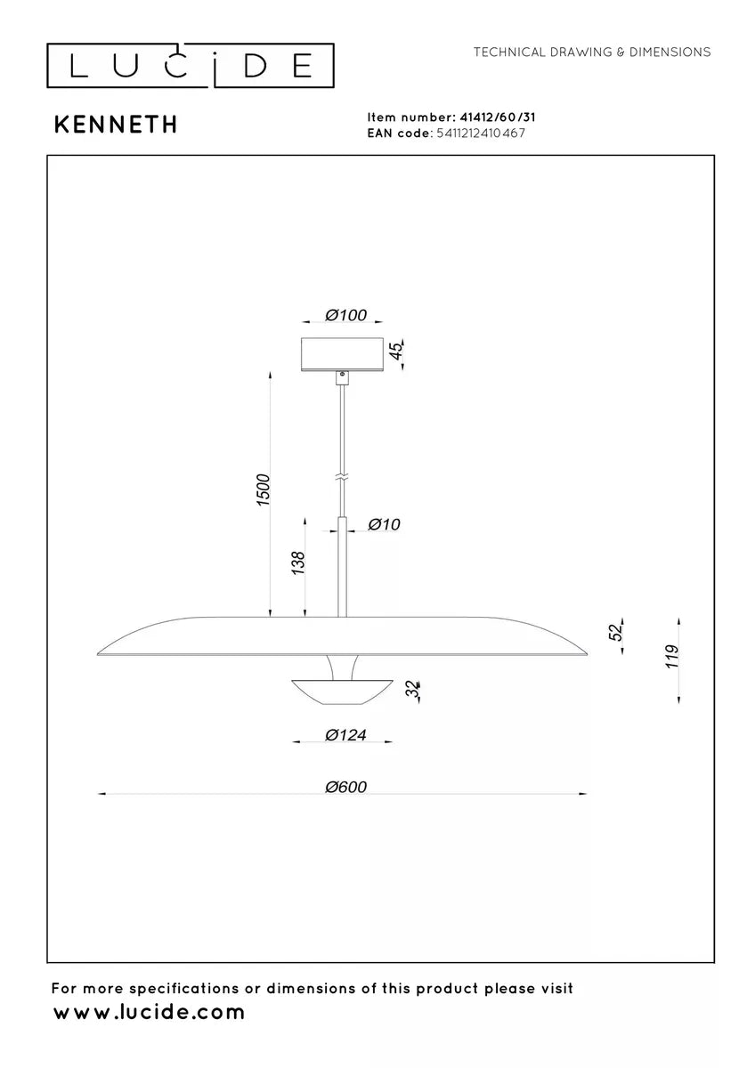 Kenneth takpendel 60cm 16W 2700 Kelvin - Dimbar