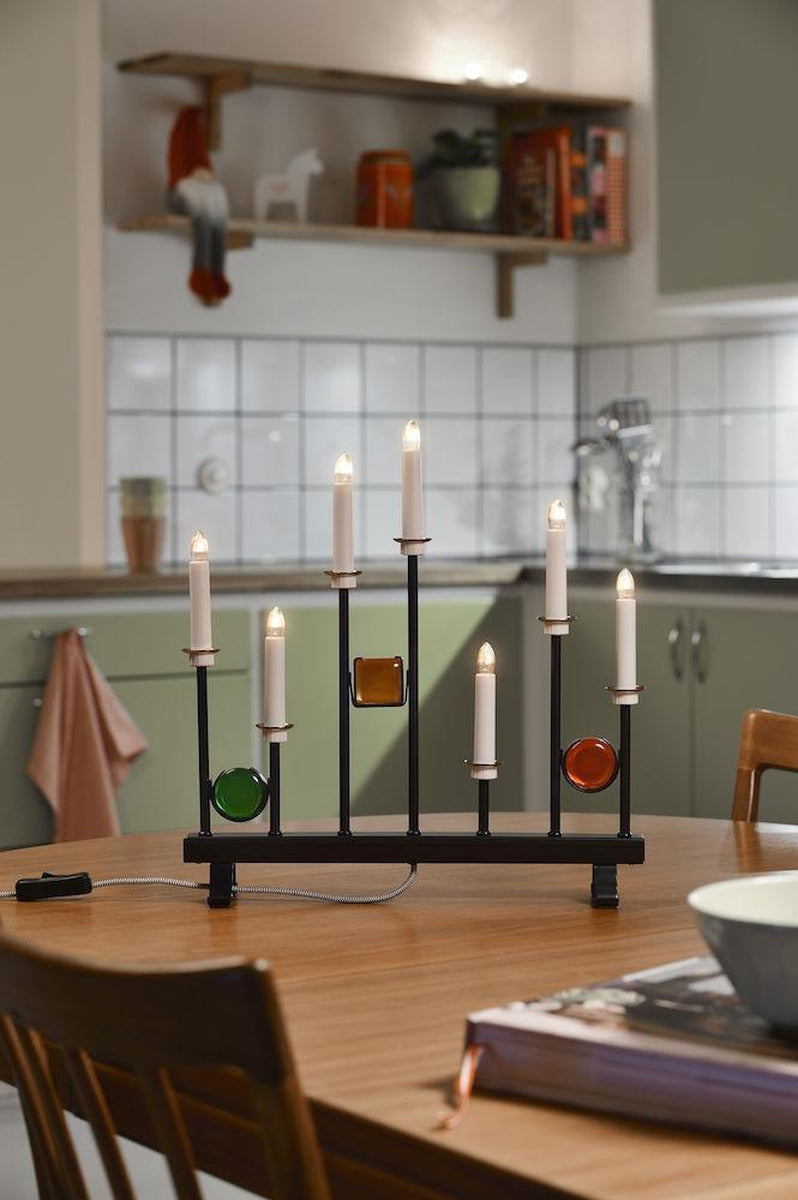 Adventsstake 7 armet med dekor - Svart-Julebelysning adventsstake-Konstsmide-Svart-2494-710TR-Lightup.no