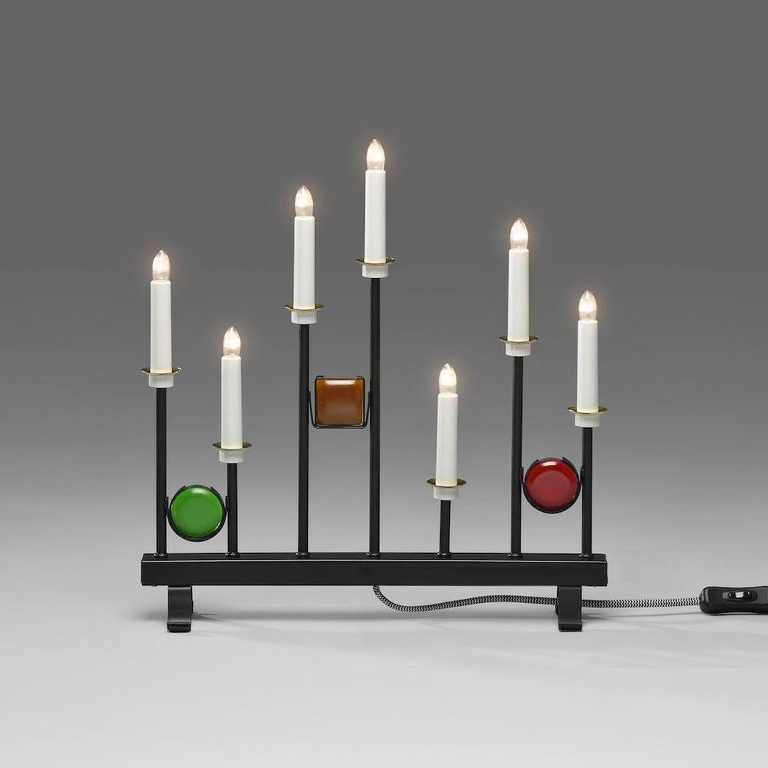 Adventsstake 7 armet med dekor - Svart-Julebelysning adventsstake-Konstsmide-Svart-2494-710TR-Lightup.no