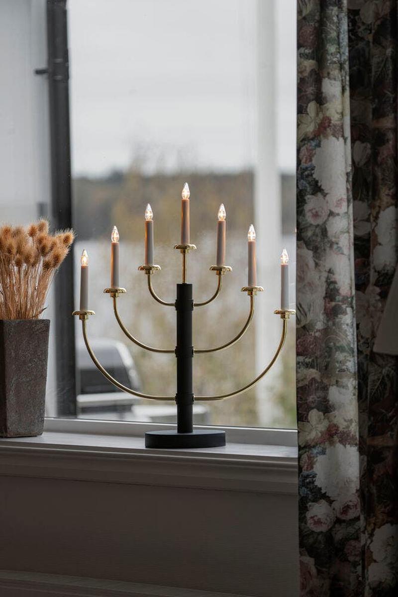 Adventsstake 7 armet metall - Svart/Gull-Julebelysning adventsstake-Konstsmide-Svart/Gull-2570-870-Lightup.no