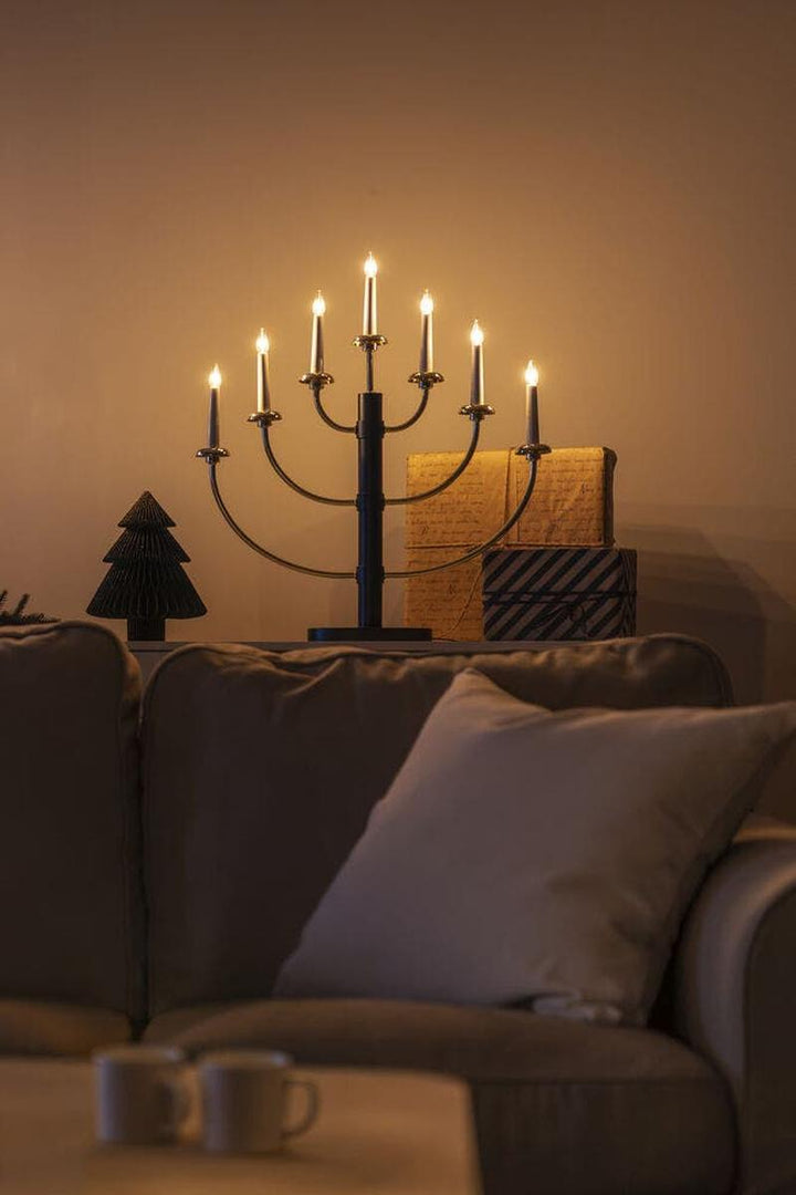 Adventsstake 7 armet metall - Svart/Gull-Julebelysning adventsstake-Konstsmide-Svart/Gull-2570-870-Lightup.no