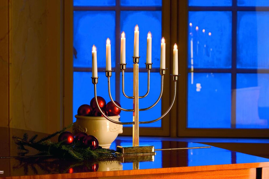 Adventsstake 7 lys i messingfarget metall-Julebelysning adventsstake-Konstsmide-Messing-2466-800TR-Lightup.no