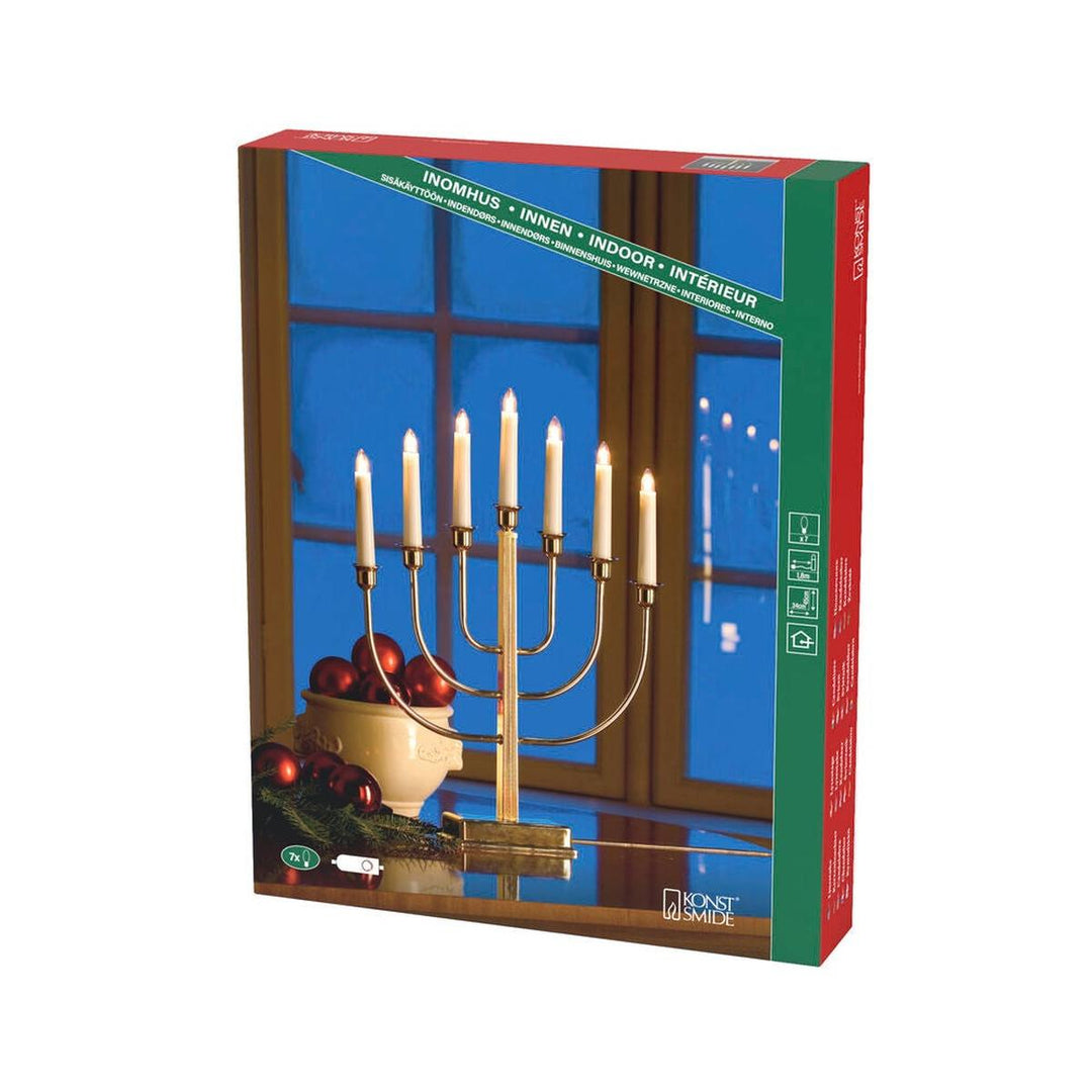 Adventsstake 7 lys i messingfarget metall-Julebelysning adventsstake-Konstsmide-Messing-2466-800TR-Lightup.no