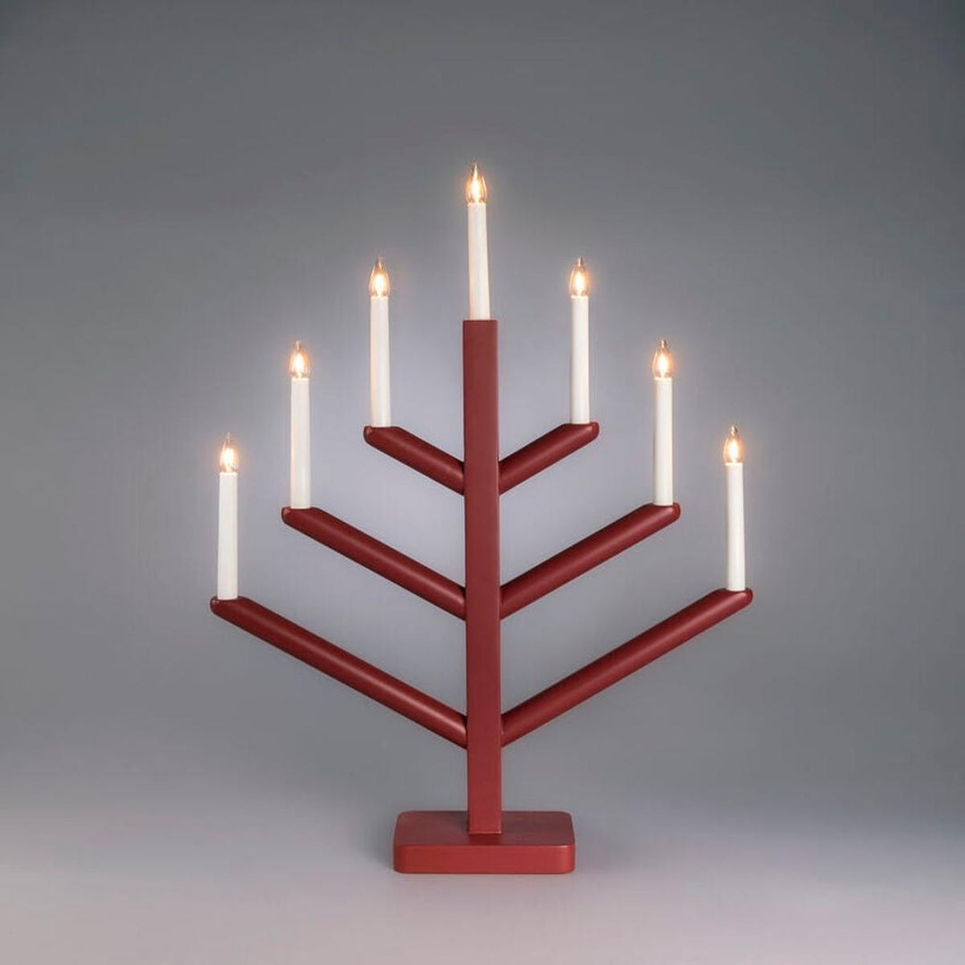 Adventsstake 7 lys i tre – 61,7 cm-Julebelysning adventsstake-Konstsmide-Matt mørkerød-2505-525-Lightup.no