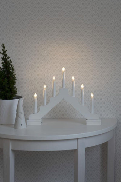 Adventsstake 7 lys på batteri - Hvit-Julebelysning adventsstake-Konstsmide-2322-205-Lightup.no
