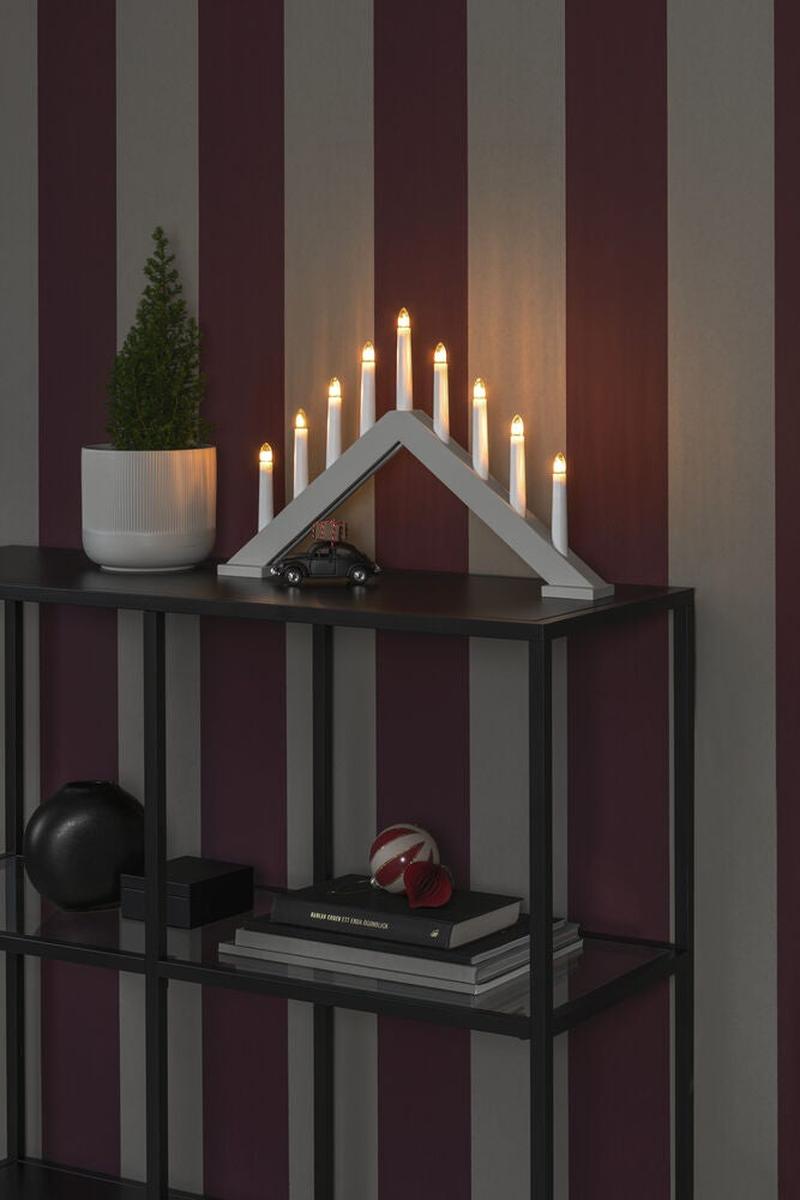 Adventsstake 9 lys i tre – 32 cm-Julebelysning adventsstake-Konstsmide-Matt hvit-3984-205-Lightup.no