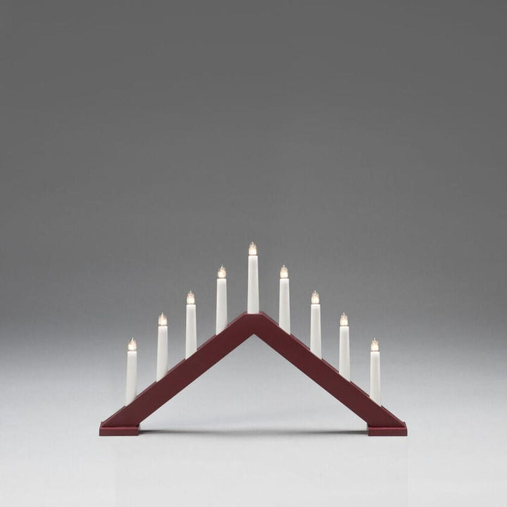 Adventsstake 9 lys i tre – 32 cm-Julebelysning adventsstake-Konstsmide-Matt mørkerød-3984-525-Lightup.no