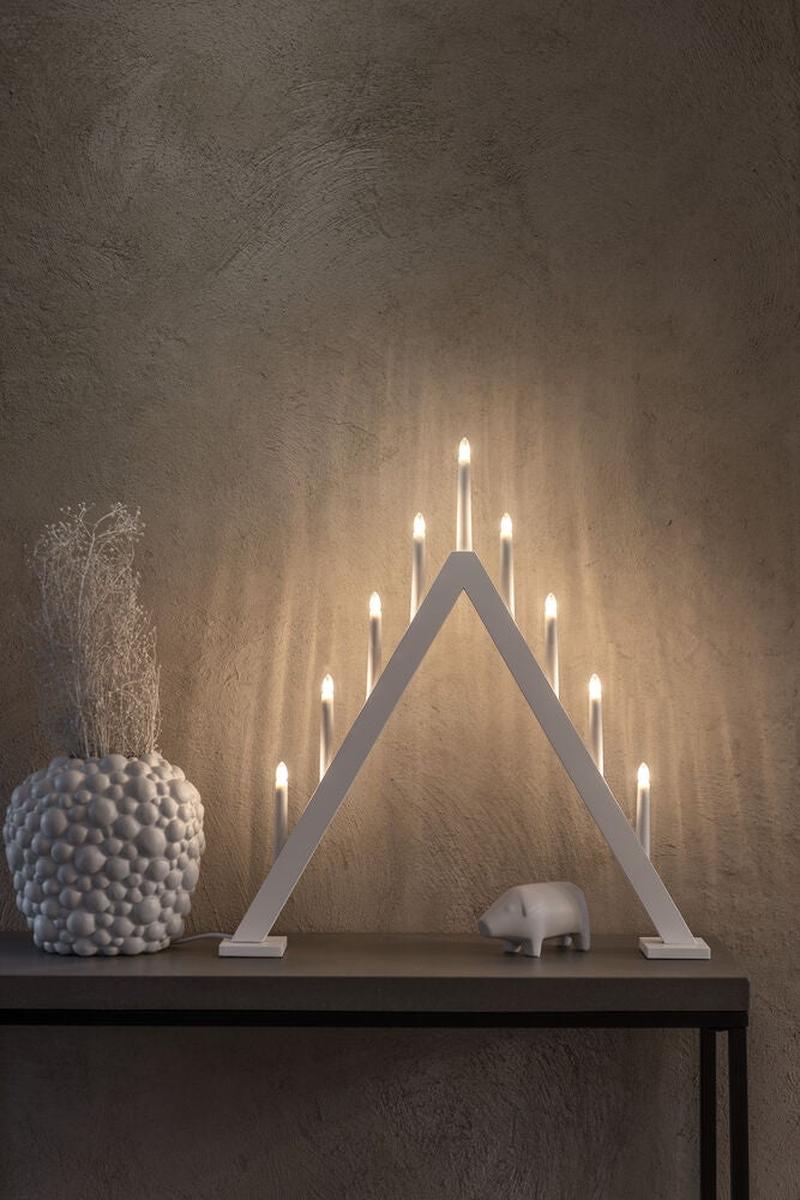 Adventsstake 9 lys i tre – 64,8 cm-Julebelysning adventsstake-Konstsmide-Matt hvit-3932-205-Lightup.no