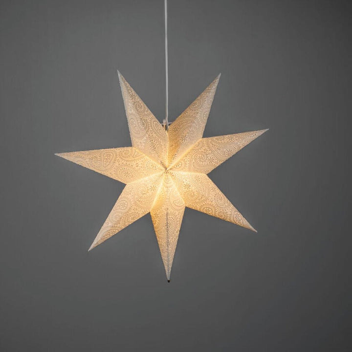 Adventsstjerne i papir med broderimønster – 60 cm – Hvit-Julebelysning adventstjerne-Konstsmide-Hvit-5934-200-Lightup.no