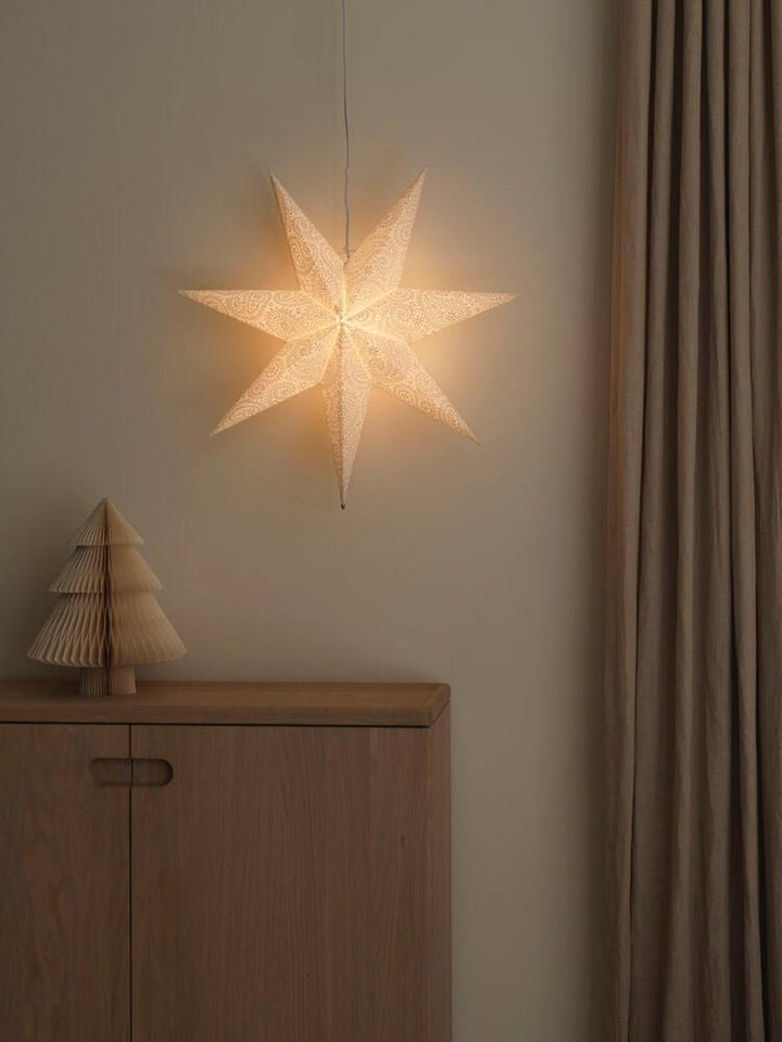 Adventsstjerne i papir med broderimønster – 60 cm – Hvit-Julebelysning adventstjerne-Konstsmide-Hvit-5934-200-Lightup.no