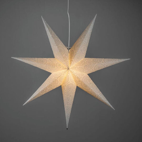 Adventsstjerne i papir med broderimønster – 80 cm – Hvit-Julebelysning adventstjerne-Konstsmide-Hvit-5935-200-Lightup.no
