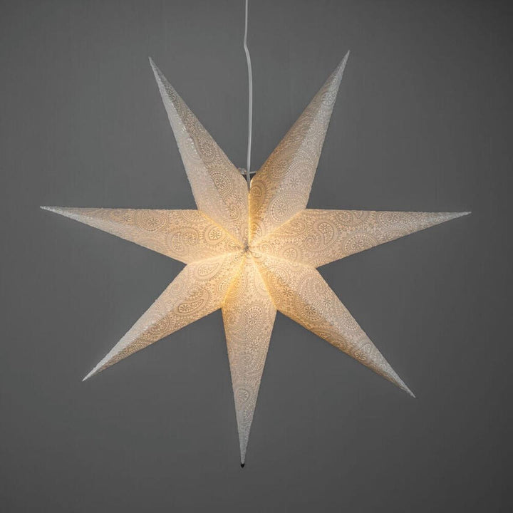 Adventsstjerne i papir med broderimønster – 80 cm – Hvit-Julebelysning adventstjerne-Konstsmide-Hvit-5935-200-Lightup.no
