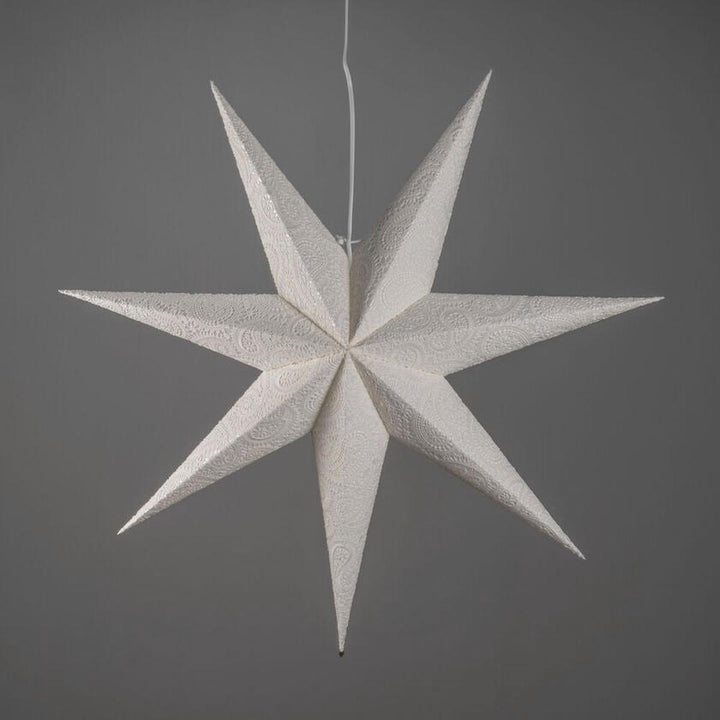 Adventsstjerne i papir med broderimønster – 80 cm – Hvit-Julebelysning adventstjerne-Konstsmide-Hvit-5935-200-Lightup.no