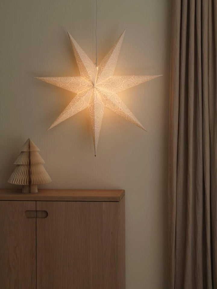 Adventsstjerne i papir med broderimønster – 80 cm – Hvit-Julebelysning adventstjerne-Konstsmide-Hvit-5935-200-Lightup.no