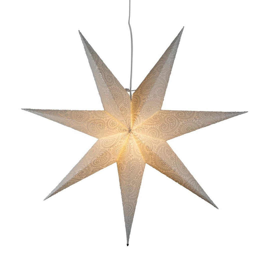 Adventsstjerne i papir med broderimønster – 80 cm – Hvit-Julebelysning adventstjerne-Konstsmide-Hvit-5935-200-Lightup.no