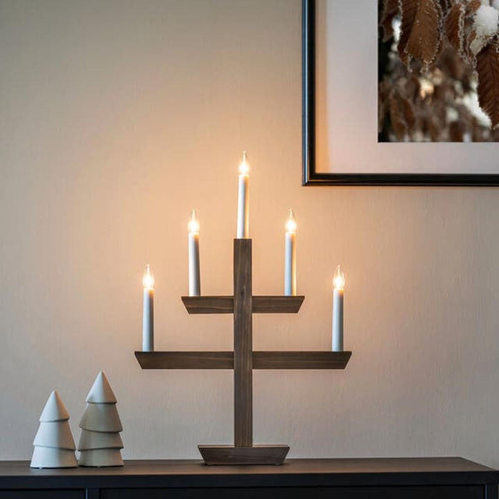Adventstake 5 armet-Julebelysning adventsstake-Konstsmide-Brun-2572-600-Lightup.no
