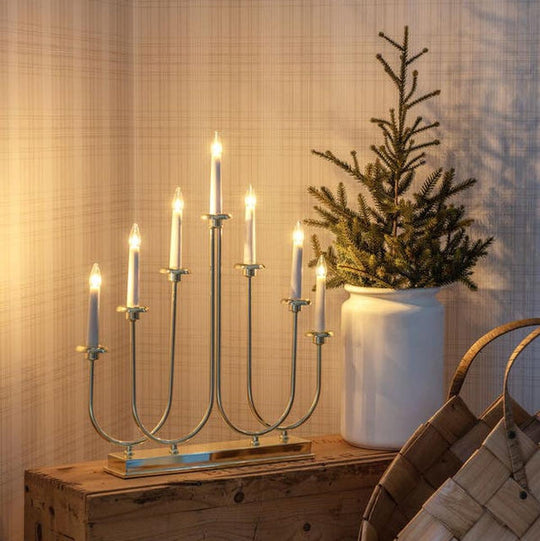 Adventstake 7 armet-Julebelysning adventsstake-Konstsmide-Messingfarget-2052-810TR-Lightup.no
