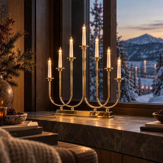 Adventstake 7 armet-Julebelysning adventsstake-Konstsmide-Messingfarget-2052-810TR-Lightup.no