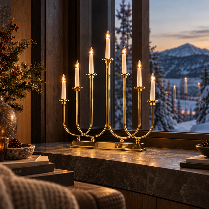 Adventstake 7 armet-Julebelysning adventsstake-Konstsmide-Messingfarget-2052-810TR-Lightup.no